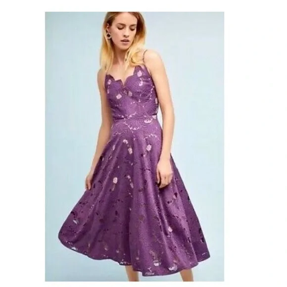 Anthropologie | Dresses | Anthro Moulinette Soeurs Purple Scallop Lace Dress  | Poshmark